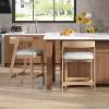 Christopher Knight Home Elsie Upholstered Counter Height Bar Stools Set of 2, Fabric Round Bar Stool for Kitchen Island, Counter Stool with Footrest, Wooden Dining Chair with Curved Backrest, Walnut(Natural)