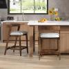 Christopher Knight Home Elsie Upholstered Counter Height Bar Stools Set of 2, Fabric Round Bar Stool for Kitchen Island, Counter Stool with Footrest, Wooden Dining Chair with Curved Backrest, Walnut(Walnut)