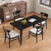 Christopher Knight Home Eren 5-Piece Rubberwood Dining Table Set for 4, Mid-Century Modern Kitchen Table Chairs Set of 4, Dining Room Table Set for 4 with Upholstered Chairs, Black + Light Beige(Black + Light Beige)