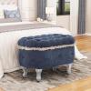 Christopher Knight Home Etele Mid-Century Modern Fabric Upholstered Ottoman with Storage, Wooden Living Room Sofa Ottoman Footrest, Entryway Ottoman Foot Stool, Toy Box Storage for Living Room, Blue(Blue)