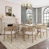 Christopher Knight Home Evat 7-Piece Wooden Dining Table Set for 6, Modern Kitchen Table and Chair Set for 6, Contemporary Dining Room Furniture Set with 6 Upholstered Armchairs, Black+Milky White(Natural Ash+beige)