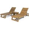 Christopher Knight Home Geraldine Outdoor Acacia Wood 3 Piece Chaise Lounge Set, Teak and Yellow
