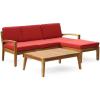 Christopher Knight Home Grenada Sectional Sofa Set | 5-Piece 3-Seater | Includes Coffee Table and Ottoman | Acacia Wood Frame | Water-Resistant Cushions | Teak and Red, Finish