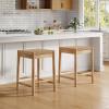 Christopher Knight Home Guke Boho Backless Counter Height Bar Stools Set of 2, Acacia Wood Counter Stools with Rope Wicker Seat, Square Bar Stool for Kitchen Island, Wooden Dining Room Chair, Natural