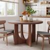 Christopher Knight Home Guma 48″ Round Dining Table for 4, Compact MDF Kitchen Table with Pedestal Base, Circle Farmhouse Dinner Furniture for Dining Room, Kitchen, Living Room, Natural(Walnut)