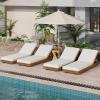 Christopher Knight Home Habers Acacia Wood Chaise Lounge Chair Outdoor Set of 4, Adjustable Backrest Sun Lounger Recliner, Patio Outdoor Chaise Lounge with 4″ Thick Water-Resistant Cushion,Teak+Cream