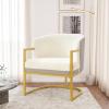 Christopher Knight Home Hailey Modern Accent Chair, Faux Rabbit Fur Upholstered Lounge Chair Indoor, Curved Backrest Armchair, Soft Cushion Seating for Living Room Reading Home, Grey + Gold(Beige + Gold)