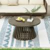Christopher Knight Home Hakee Acacia Wood Patio Coffee Table, Round Table with Unique Wooden Base for Backyard, Balcony, Stylish Indoor/Outdoor Table, Easy Assembly, 31.5″ x 31.5″ x 16″, Teak(Grey)