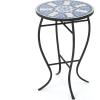Christopher Knight Home Han Outdoor Ceramic Tile Side Table with Iron Frame, Blue / White