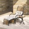 Christopher Knight Home Hanley Patio Wicker Lounge Chair with Ottoman Footrest+Coffee Table, 3-Piece Outdoor Furniture Set for Porch/Balcony/Deck/Backyard, Metal Frame+Soft Cushions,Beige+Black+Brown(Beige+black+brown)