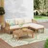 Christopher Knight Home Havets 3 Pieces Acacia Wood Patio Furniture Set, Faux Rattan Sofa and Coffee Table, Outdoor Conversation Sets with 6″ Thick Cushions for Backyard Garden Balcony, Teak+Beige