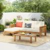 Christopher Knight Home Havets 3 Pieces Outdoor Acacia Furniture Set, Slat Panel Couch, Spacious Seating Armchair, 6″ Thick Cushions Sofa and Coffee Table Set for Backyard Garden Balcony, Teak+Beige