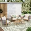 Christopher Knight Home Havets 4 Pieces Outdoor Acacia Furniture Set, Woven Rope Loveseat and Accent Club Chairs, Conversation Sets with 6″ Thick Cushions for Backyard Garden Balcony, Gray+Beige(Gray+beige)