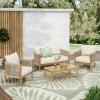 Christopher Knight Home Havets 4 Pieces Outdoor Acacia Furniture Set, Woven Rope Loveseat and Accent Club Chairs, Conversation Sets with 6″ Thick Cushions for Backyard Garden Balcony, Gray+Beige(Teak+beige)