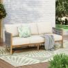 Christopher Knight Home Havets 77″W Outdoor 3 Seater Sofa, 6″ Thick Cushion Couch, Acacia Wood Bench Sofa, Comfy Woven Rope Armchair, Spacious Seating Bench Couch for Backyard Garden Porch, Gray+Beige(Gray+beige)