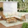 Christopher Knight Home Havets 78.75″ Sectional L Shaped Sofa, Slat Coffee Table, 4 Pieces Acacia Wood Patio Furniture Set, Faux Rattan Chair and Table Set for Backyard Garden Balcony, Teak+Beige