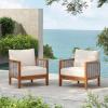 Christopher Knight Home Hevats Patio Acacia Wood Club Chair with Woven Rope, Tub Design Outdoor Armchair Farmhouse Dining Chair, Thick Cushion Seating for Garden Backyard Balcony, Set of 2, Teak+Beige