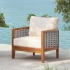 Christopher Knight Home Hevats Patio Acacia Wood Club Chair with Woven Rope, Tub Design Outdoor Armchair Farmhouse Dining Chair, Thick Cushion Seating for Porch Garden Backyard Balcony, Teak+Beige