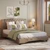 Christopher Knight Home Hira Queen Bed Frame with Headboard, Queen Size Bed Frame with Button Tufted, PU Leather Upholstered Platform Bed, Wooden Slats Support, No Box Spring Needed, Brown(Brown)