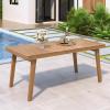 Christopher Knight Home Hobson Acacia Wood Outdoor Dining Table for 6, Wooden Patio Farmhouse Dining Table, Rectangle Slatted Top for Outdoor Gatherings, Natural Finish(Natural Brown)