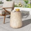 Christopher Knight Home Jayme 15″Lightweight Concrete End Table, Indoor Outdoor Accent Side Table, Travertine Round Tabletop, Easy Move, Decorative Garden Stool for Poolside Balcony Living Room, Gold(Carved/Gold)