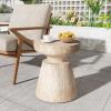 Christopher Knight Home Jayme 15″Lightweight Concrete End Table, Indoor Outdoor Accent Side Table, Travertine Round Tabletop, Easy Move, Decorative Garden Stool for Poolside Balcony Living Room, Gold(Travertine/Gold)