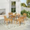 Christopher Knight Home Jayme Outdoor 5 Pieces Dining Set, Acacia Wood Dining Chairs, Square Slat Panel Table, Open Panel Armchair with Table Set, Patio Wooden Chair with Desk for Backyard, Teak