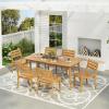 Christopher Knight Home Jayme Outdoor 7 Pieces Dining Set, Acacia Open Slats Panel Back Armchair and Table Set, Wood Dining Chair, Rectangular Wooden Table, Acacia Wood Bistro Set for Backyard, Teak