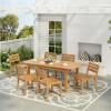 Christopher Knight Home Jayme Outdoor 7 Pieces Dining Set, Acacia Wood Dining Chair, Rectangular Wooden Table, Open Slats Panel Back Armchair and Table Set, Acacia Wood Bistro Set for Backyard, Teak