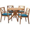 Christopher Knight Home Jordan Outdoor 5 Piece Acacia Wood Dining Set, Teak Finish/Blue