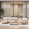 Christopher Knight Home Jorine Patio Chat Set, Acacia Wood Accent Chair, Slat Panel Coffee Table, Sectional L Shaped Sofa, Loveseat and Lounge Chair, Outdoor Conversation Set for Yard, Teak+Beige
