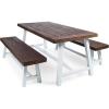 Christopher Knight Home Jubilee Modern Industrial 3 Piece Acacia Wood Picnic Dining Set with Benches, Sandblasted Dark Brown and White Rustic Metal
