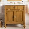 Christopher Knight Home Karik 30″ Vintage Bathroom Vanity with Resin Sink, Wooden Bathroom Vanity Organizer with Drawer+Shelf, Soft Closing Door Bathroom Storage Cabinet, Freestanding Design, Brown