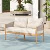 Christopher Knight Home Katarina Patio Acacia Wood Loveseat Furniture, Outdoor Loveseat Sofa with Comfy Fabric Cushions, 2-Seater Sofa with Handwoven Rope Backrest for Garden/Backyard, Black+Beige(Light Brown+beige)