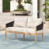 Christopher Knight Home Katarina Patio Acacia Wood Loveseat Furniture, Outdoor Loveseat Sofa with Comfy Fabric Cushions, 2-Seater Sofa with Handwoven Rope Backrest for Garden/Backyard, Black+Beige(Black+beige)