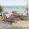 Christopher Knight Home Kayas Acacia Wood Chaise Lounge with Adjustable Backrest, 77.5″ Outdoor Sun Lounger with Cushion, Patio Lounger Recliner Chair for Poolside Lawn, Light Teak+Cream, Set of 2(Light Teak+gray  Set of 2)