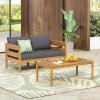 Christopher Knight Home Kayim Patio Loveseat Coffee Table Set with Woven Rope Backrest, Acacia Wood Outdoor Furniture Set, Outdoor Conversation Sofa Chat Set for Backyard Deck, Light Teak+Beige(Light Teak+light Gray curved Arm and Backrest)