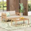 Christopher Knight Home Kayim Patio Loveseat Coffee Table Set with Woven Rope Backrest, Acacia Wood Outdoor Furniture Set, Outdoor Conversation Sofa Chat Set for Backyard Deck, Light Teak+Beige(Light Teak+beige  Curved Arm and Backrest)