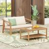 Christopher Knight Home Kayim Patio Loveseat Coffee Table Set with Woven Rope Backrest, Acacia Wood Outdoor Furniture Set, Outdoor Conversation Sofa Chat Set for Backyard Deck, Light Teak+Beige(Light Teak+beige woven Rope Backrest)