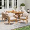 Christopher Knight Home Kclent Outdoor Acacia Wood Dining Set for 6, Patio Table & Chairs with Angled Rope Arm, Removable Cushions, 7 Piece Patio Dinner Set for Backyard Deck, Teak+ Beige(Teak+ Beige angle Curved Arm)