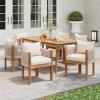 Christopher Knight Home Kclent Outdoor Acacia Wood Dining Set for 6, Patio Table & Chairs with Angled Rope Arm, Removable Cushions, 7 Piece Patio Dinner Set for Backyard Deck, Teak+ Beige(Teak+ Beige curved Arm)