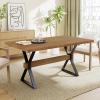 Christopher Knight Home Keyats 63 Inch Dining Table for 6 People, Modern Farmhouse Kitchen Table with X-Shaped Metal Legs, Rectangular Dinner Furniture for Dining Room, Home Office, Natural(Brown)