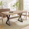 Christopher Knight Home Keyats 63 Inch Dining Table for 6 People, Modern Farmhouse Kitchen Table with X-Shaped Metal Legs, Rectangular Dinner Furniture for Dining Room, Home Office, Natural(Light Ash)
