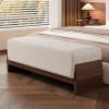 Christopher Knight Home Kingen 55” Linen Fabric Upholstered End of Bed Ottoman, Wooden Living Room Ottoman Bench with Thick Soft Cushions, Long Entryway Bench, Long Seating for Bedroom, Brown + White