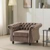 Christopher Knight Home Kitty Chesterfield Club Chair with Solid Wood Frame, Velvet Upholstered Living Room Chair, Button-Tufted Diamond Stitch Single Sofa, Nailhead Accent, Black + Dark Brown