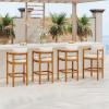Christopher Knight Home Kuart Acacia Wood Outdoor Bar Stool Set of 4 with Cushion, Patio Armchair Set for Bar Table, Wooden Patio Counter Height Bar Stool with Footrest, Natural Washed+Beige(Teak+beige)