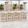 Christopher Knight Home Kuart Acacia Wood Outdoor Bar Stool Set of 4 with Cushion, Patio Armchair Set for Bar Table, Wooden Patio Counter Height Bar Stool with Footrest, Natural Washed+Beige(Natural Washed+beige)