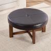 Christopher Knight Home Ladin Modern Round Ottoman Coffee Table, Faux Leather Cocktail Ottoman for Living Room Sofa, Entryway Comfortable Footstool, Wooden Ottoman Foot Rest, Dark Brown+Walnut(Dark Brown+walnut)