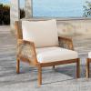 Christopher Knight Home Lena Patio Accent Chair, Acacia Wood Club Chair, Wicker Backrest Armchair, Upholstered Cushion Seating, Wooden Chairs for Balcony Backyard Garden, 23.5″ 400lbs Teak+Cream