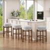 Christopher Knight Home Lera Modern Counter Height Bar Stools Set of 4, Fabric Round Stool Chair for Kitchen Island, Wooden Dining Room Chair, Upholstered Counter Stool with Footrest,Dark Walnut+Ivory(Dark Walnut+ivory)